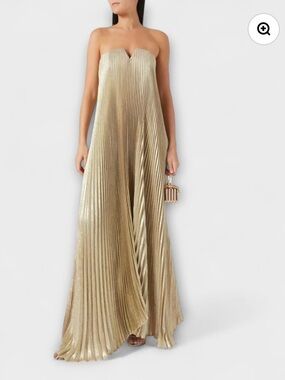Source Unknown Gold Strapless Pleated Maxi Dress